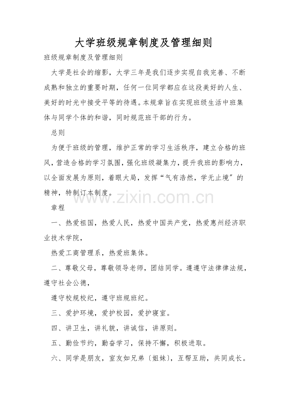 大学班级规章制度及管理细则.doc_第1页
