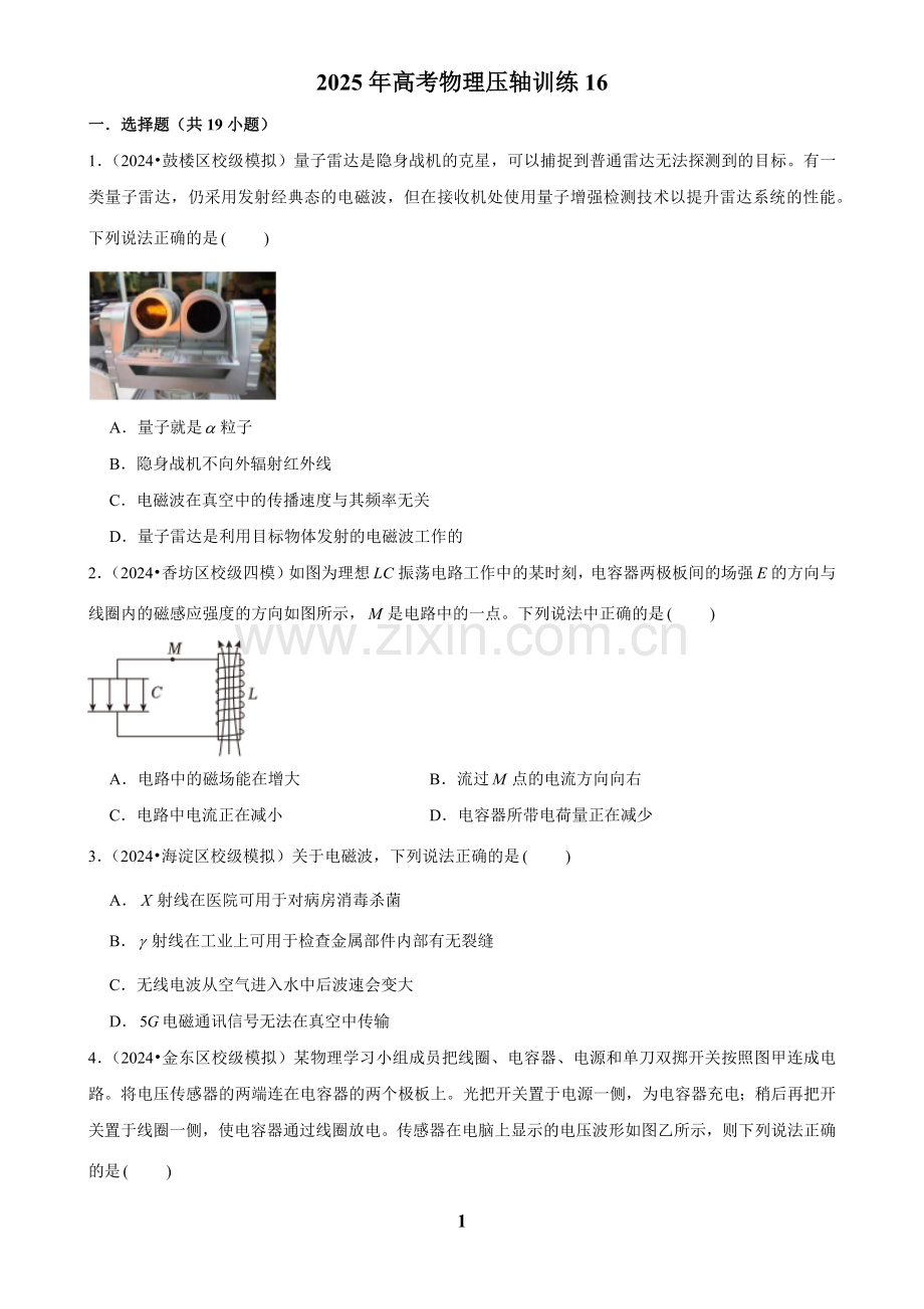 2025年高考物理压轴训练一十六.docx_第1页