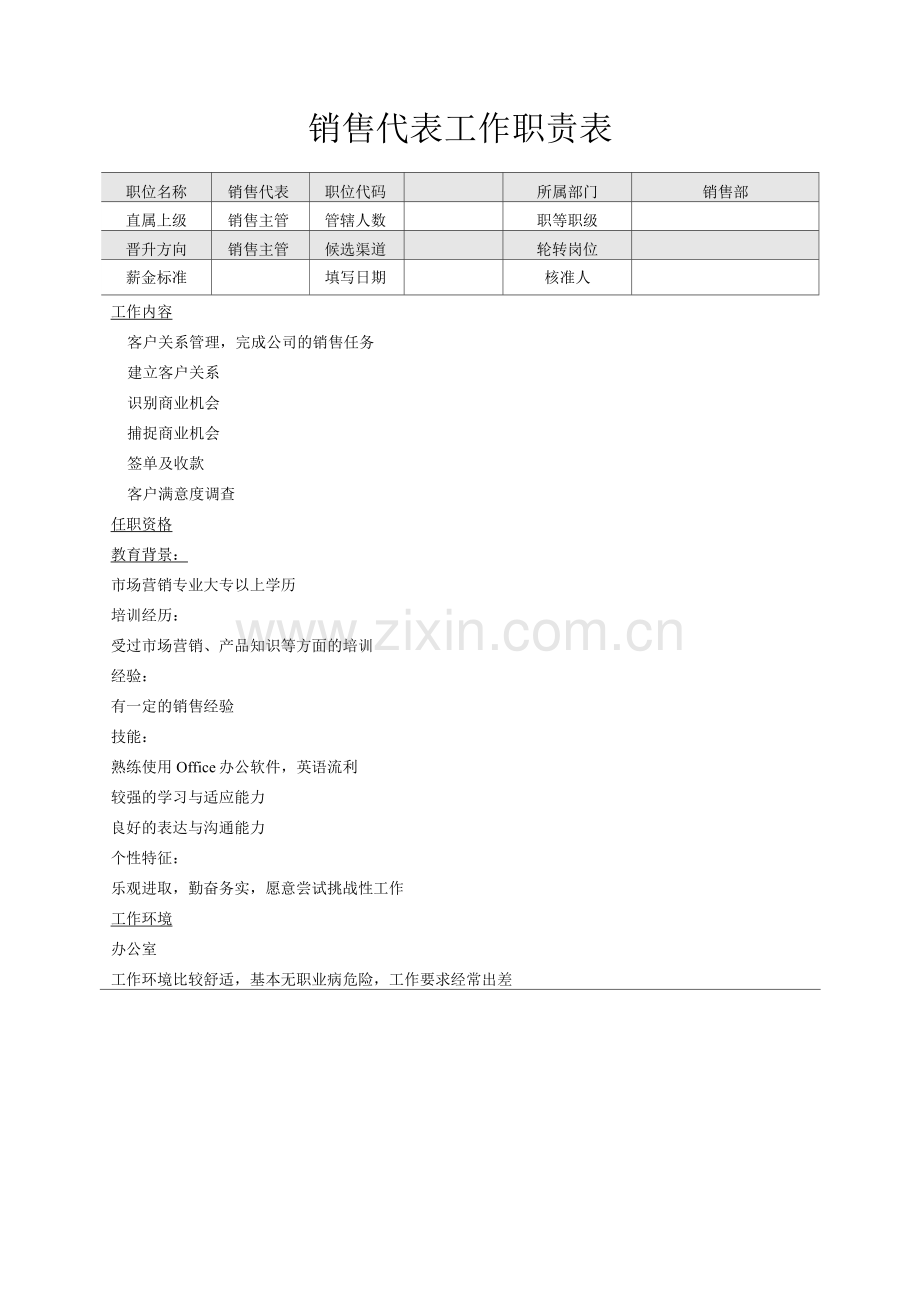 销售代表工作职责表.docx_第1页