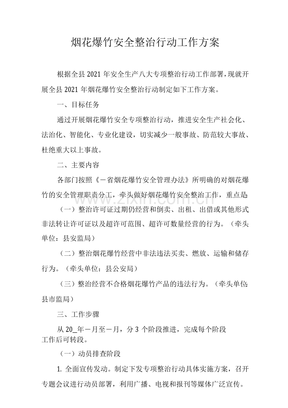 烟花爆竹安全整治行动工作方案.docx_第1页