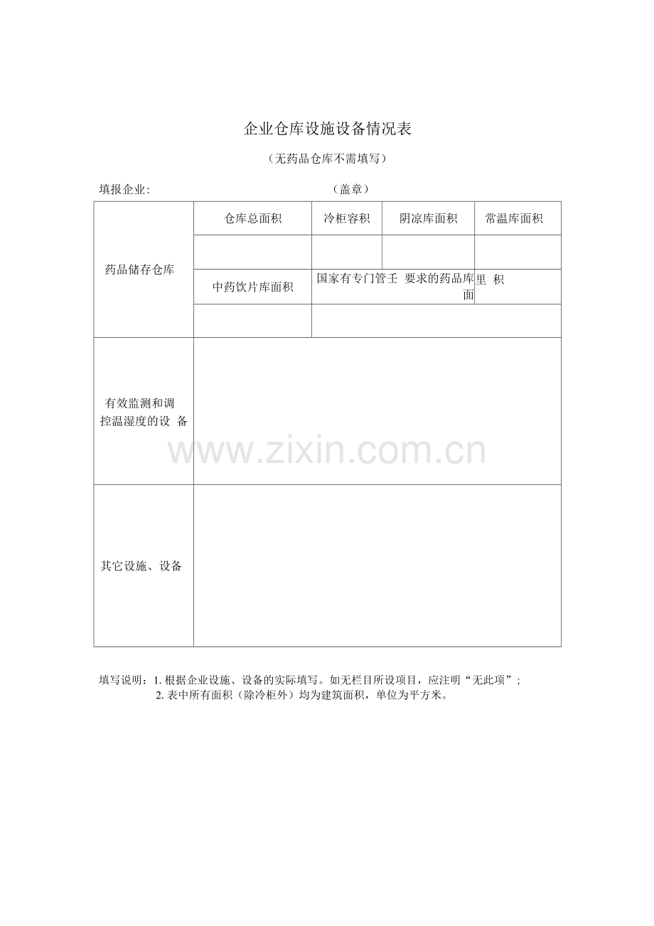 零售药店企业仓库设施设备情况表.docx_第1页