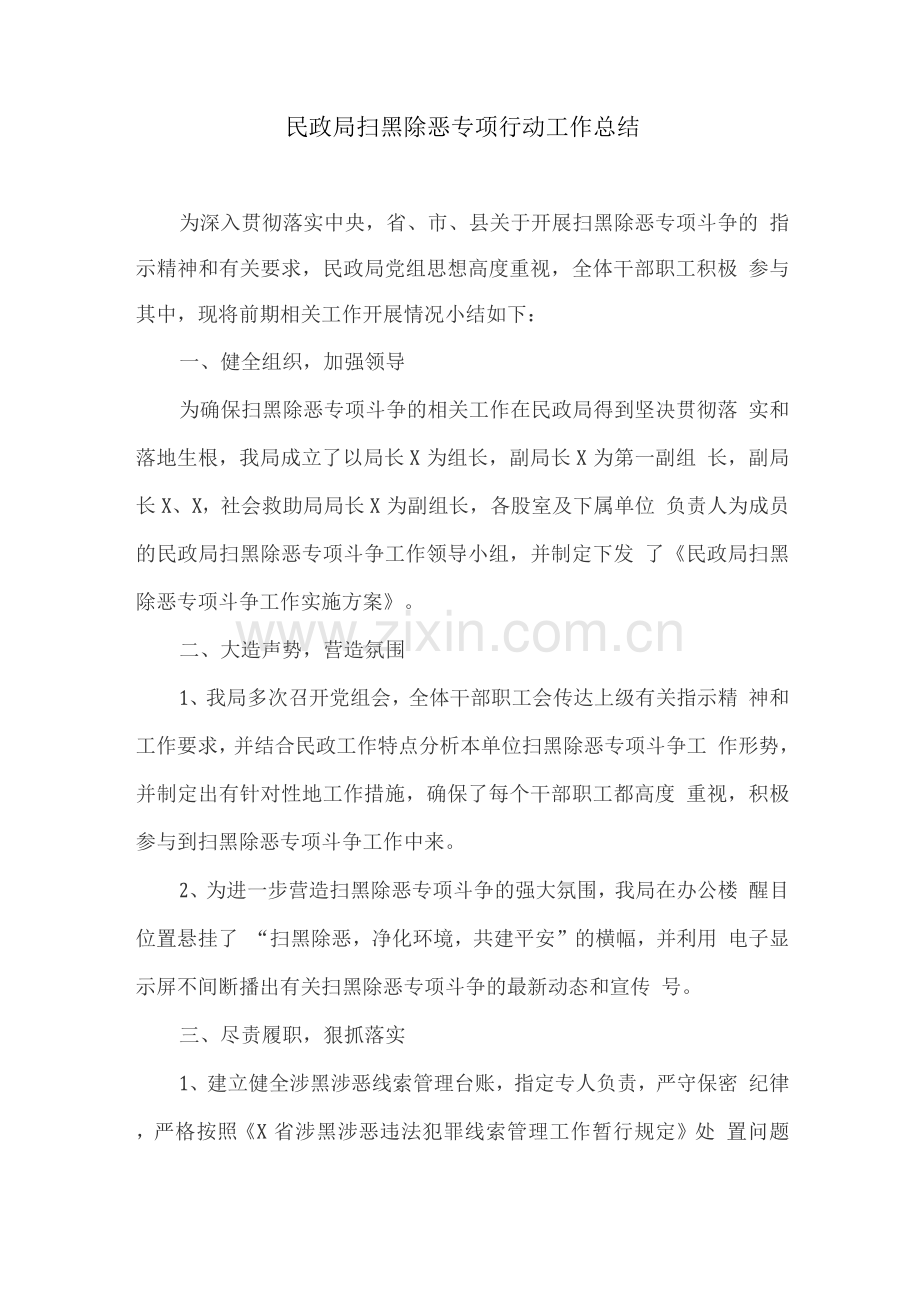 民政局扫黑除恶专项行动工作总结.docx_第1页
