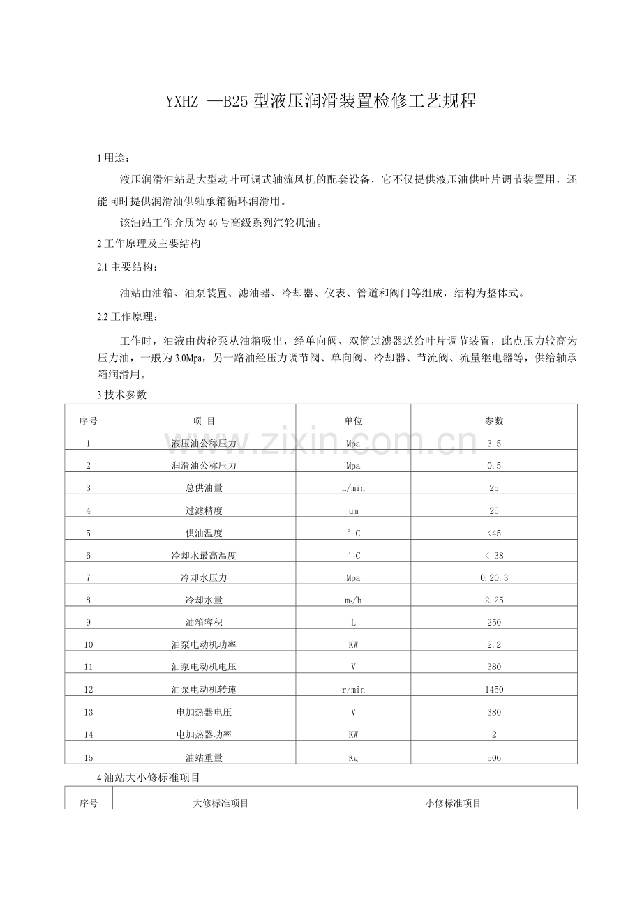 YXHZ—B25型液压润滑装置检修工艺规程.docx_第1页
