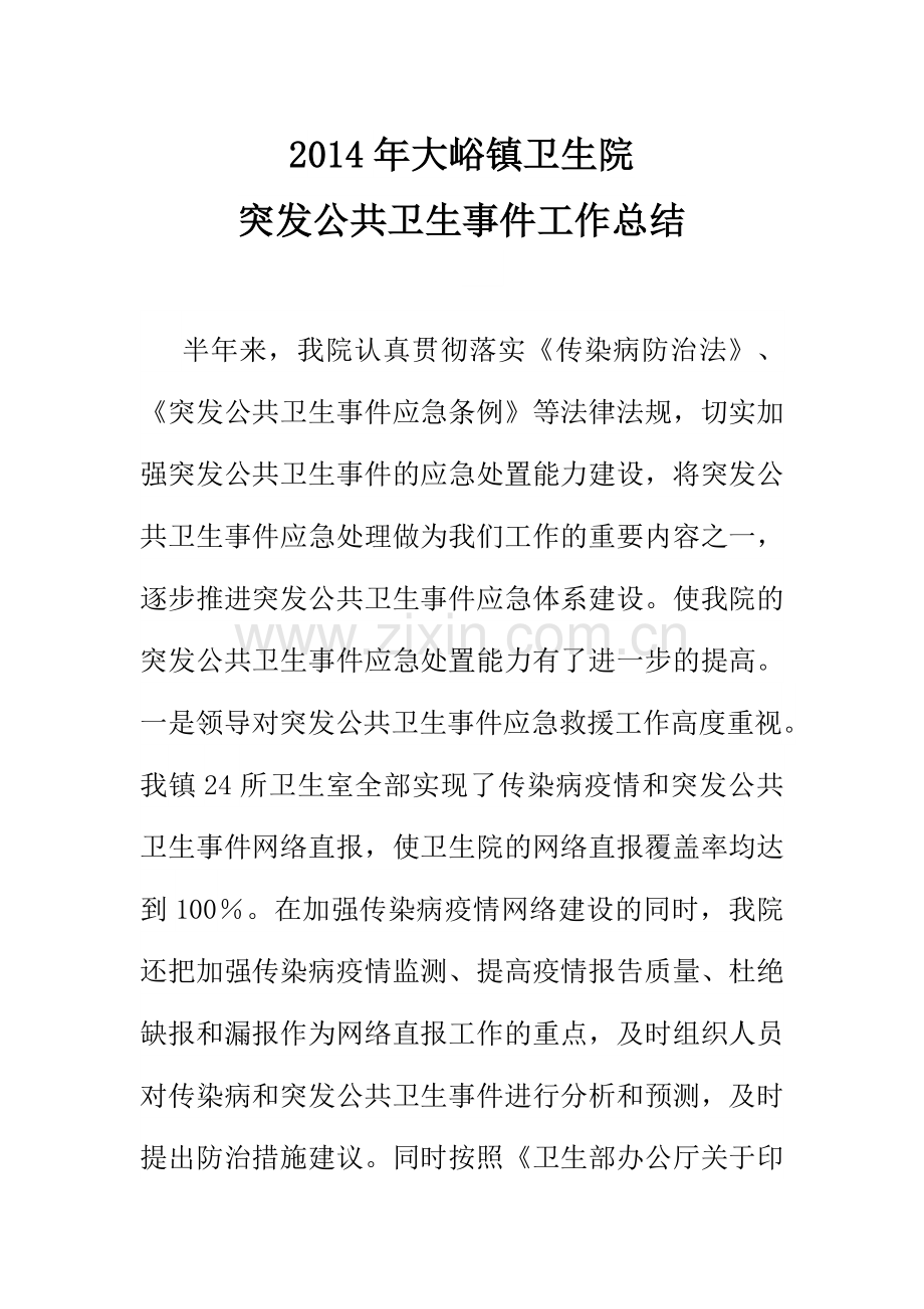 乡镇卫生院突发公共卫生事件应急工作总结.doc_第1页