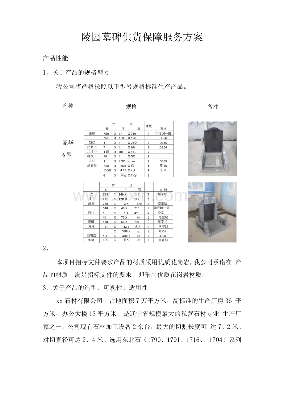 陵园墓碑供货保障服务方案.docx_第1页