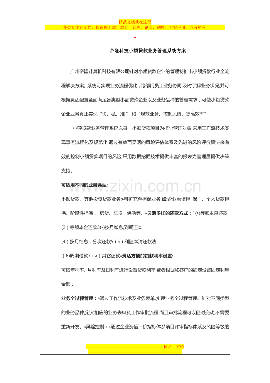 帝隆小额贷款业务管理系统方案概述.doc_第1页