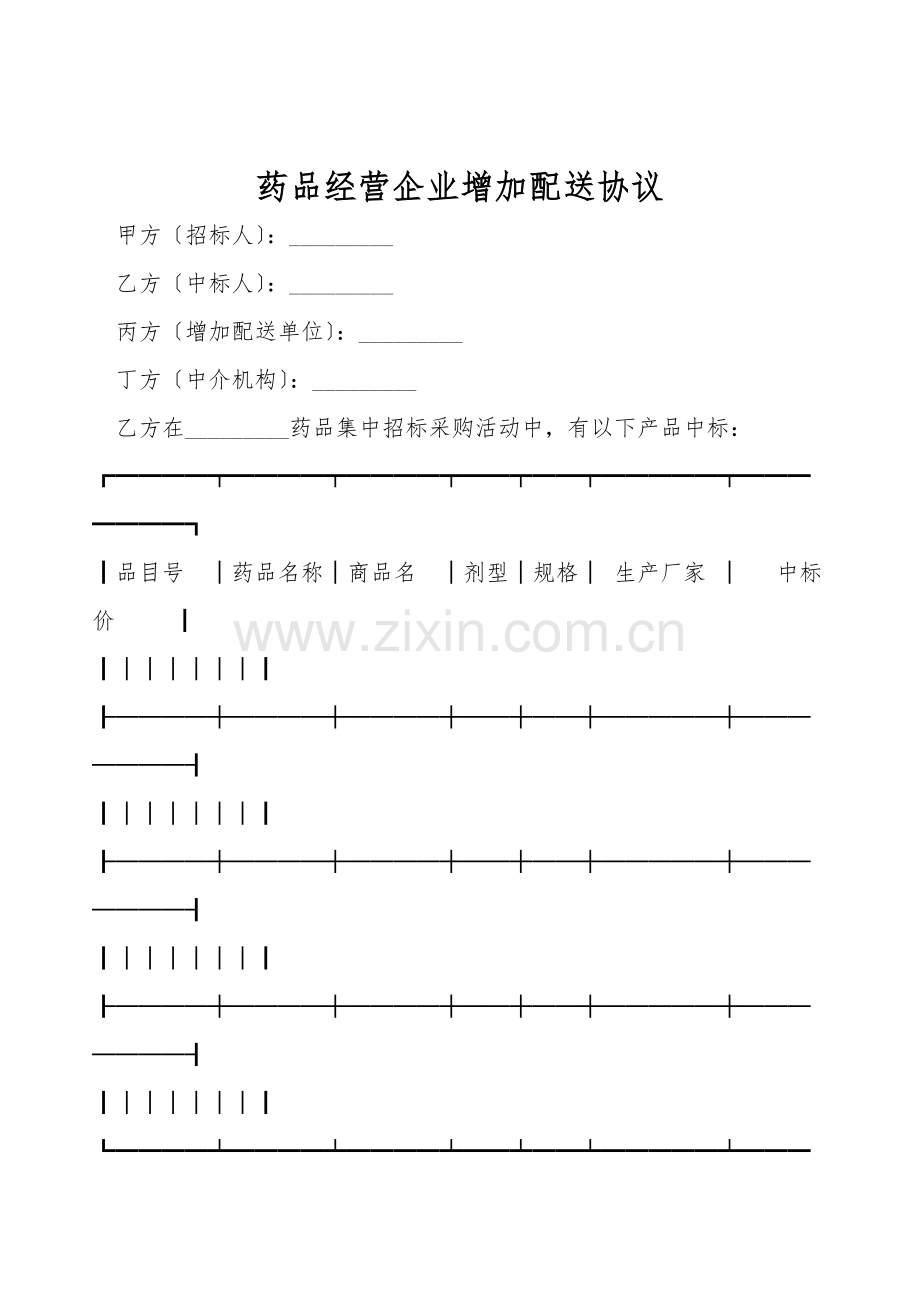 药品经营企业增加配送协议.doc_第1页