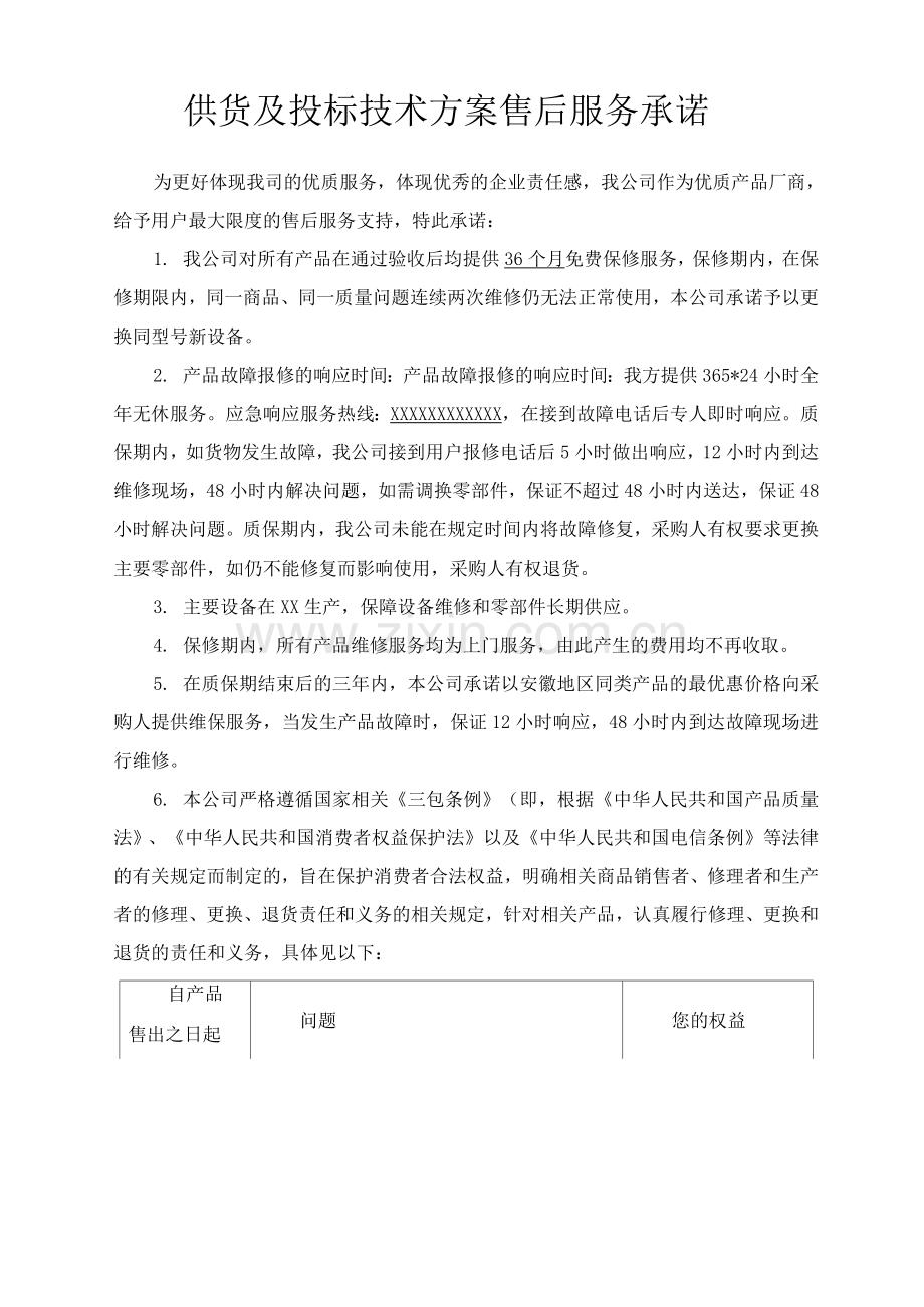 供货及投标技术方案售后服务承诺.docx_第1页