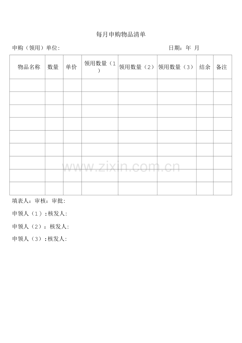 每月申购物品清单.docx_第1页
