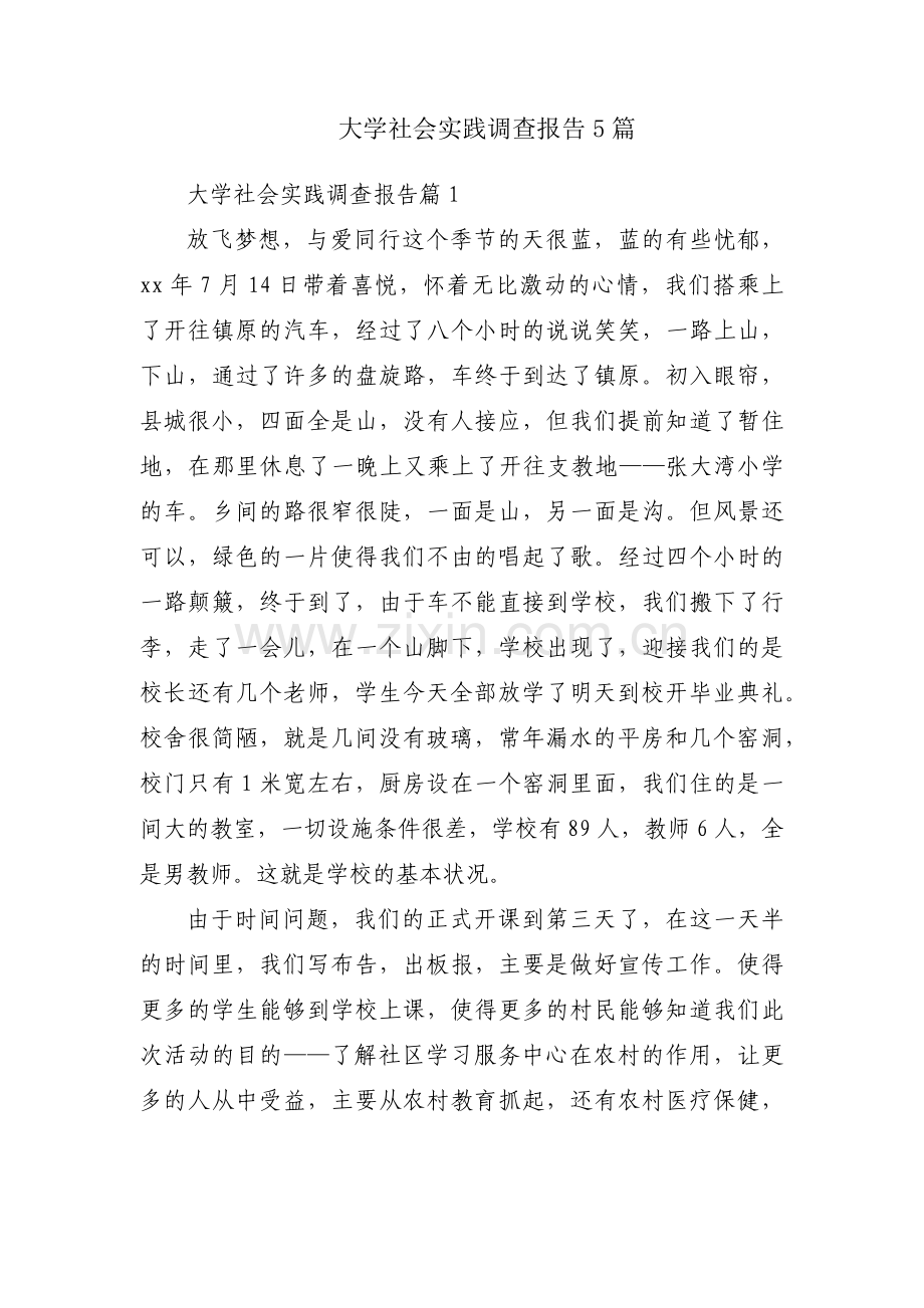 大学社会实践调查报告5篇.docx_第1页