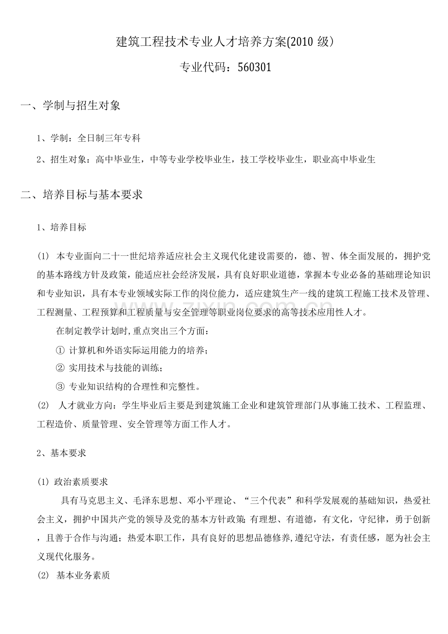 建筑工程技术专业人才培养方案.docx_第1页
