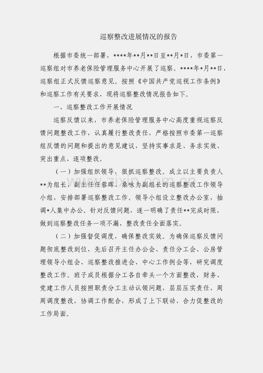 关于巡察整改进展情况的报告.docx_第1页