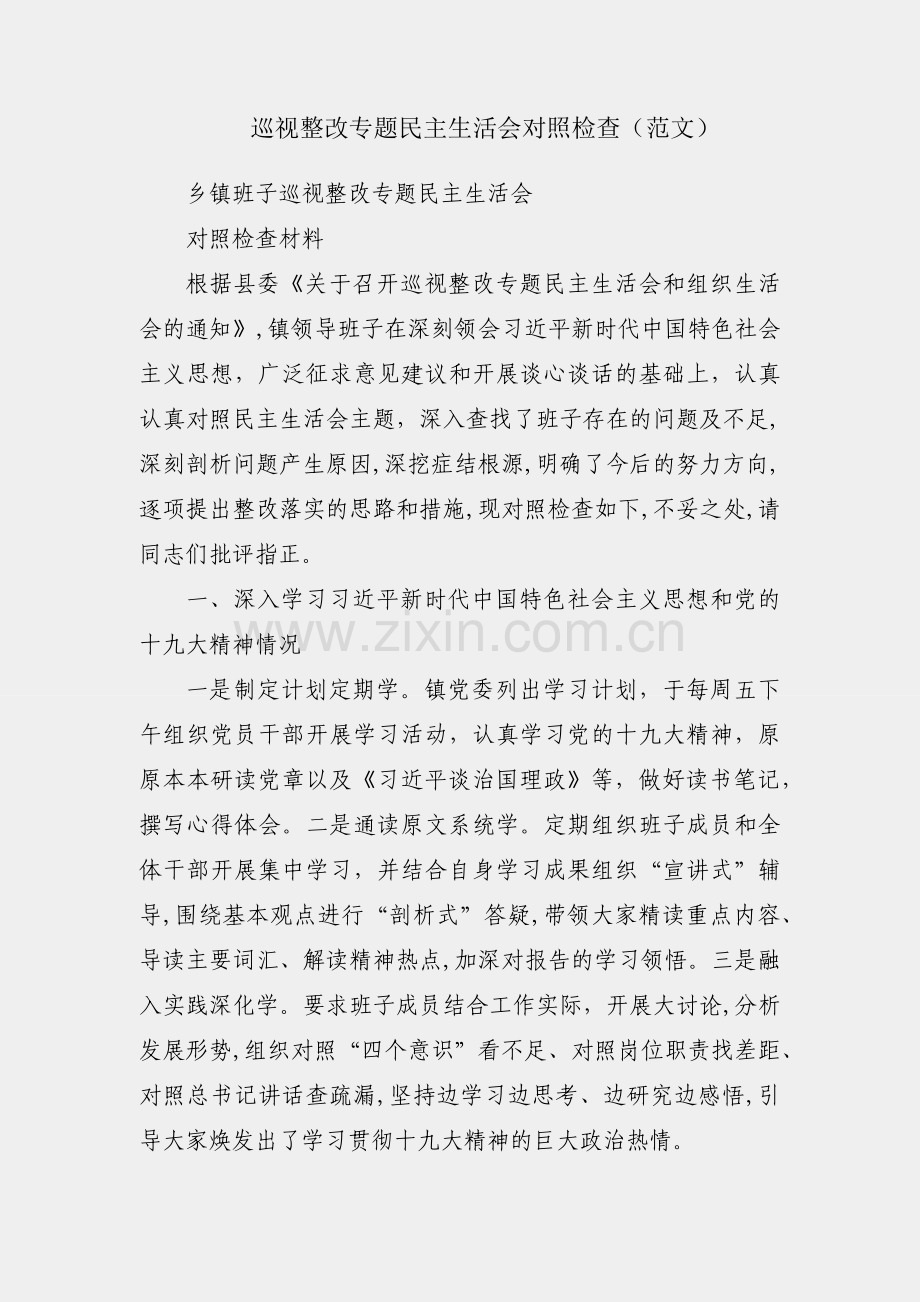 班子巡视整改专题民主生活会对照检查（范文）.docx_第1页