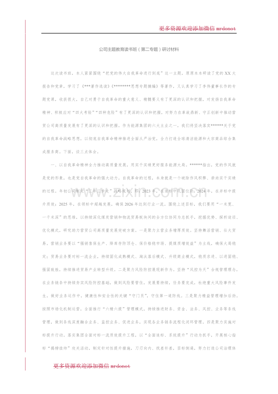 公司主题教育读书班（第二专题）研讨材料.docx_第1页