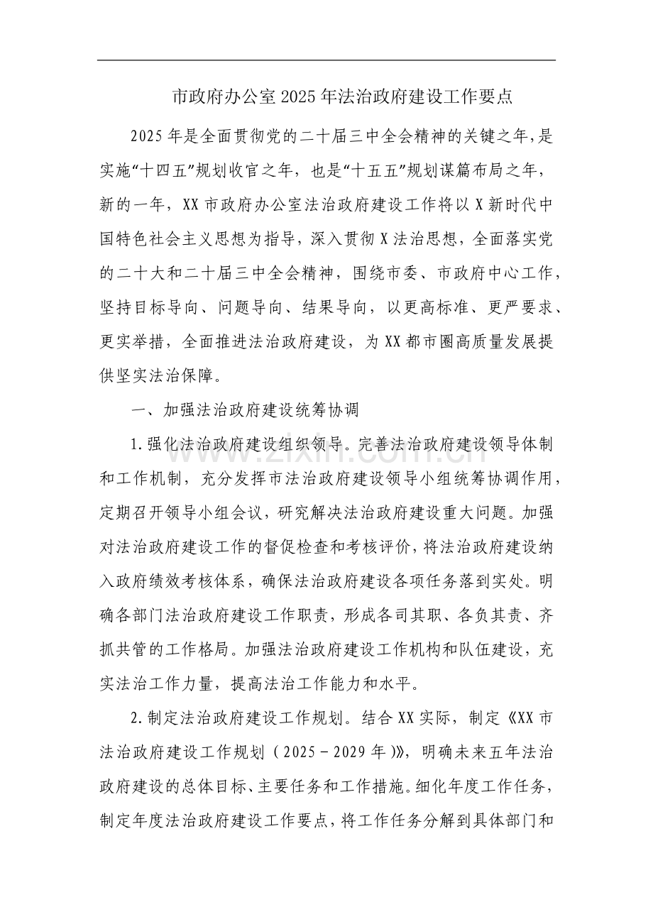 市政府办公室2025年法治政府建设工作要点.docx_第1页