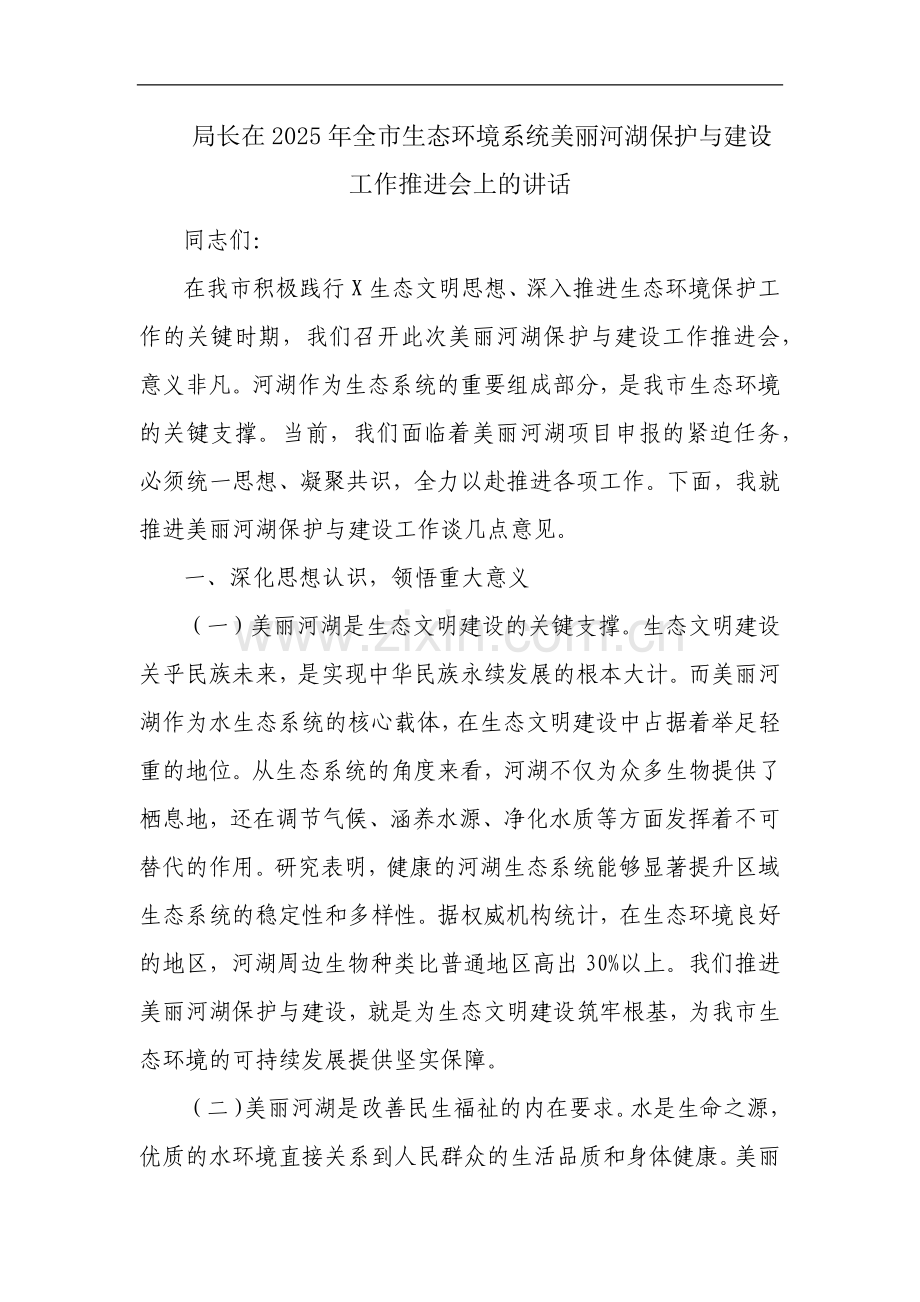 局长在2025年全市生态环境系统美丽河湖保护与建设工作推进会上的讲话.docx_第1页