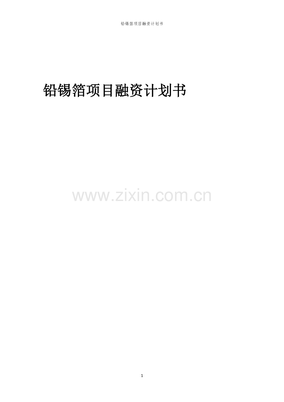 2026年铅锡箔项目融资计划书.docx_第1页