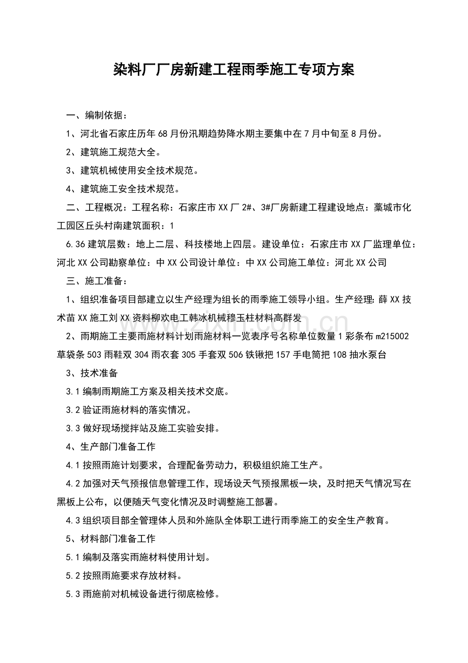 染料厂厂房新建工程雨季施工专项方案.docx_第1页