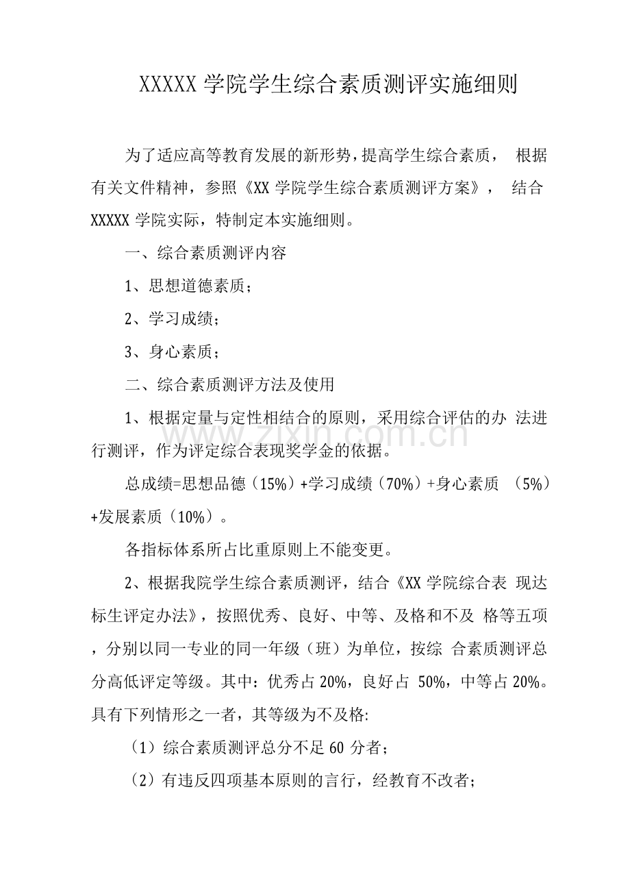 大学学院学生综合素质测评实施细则.docx_第1页