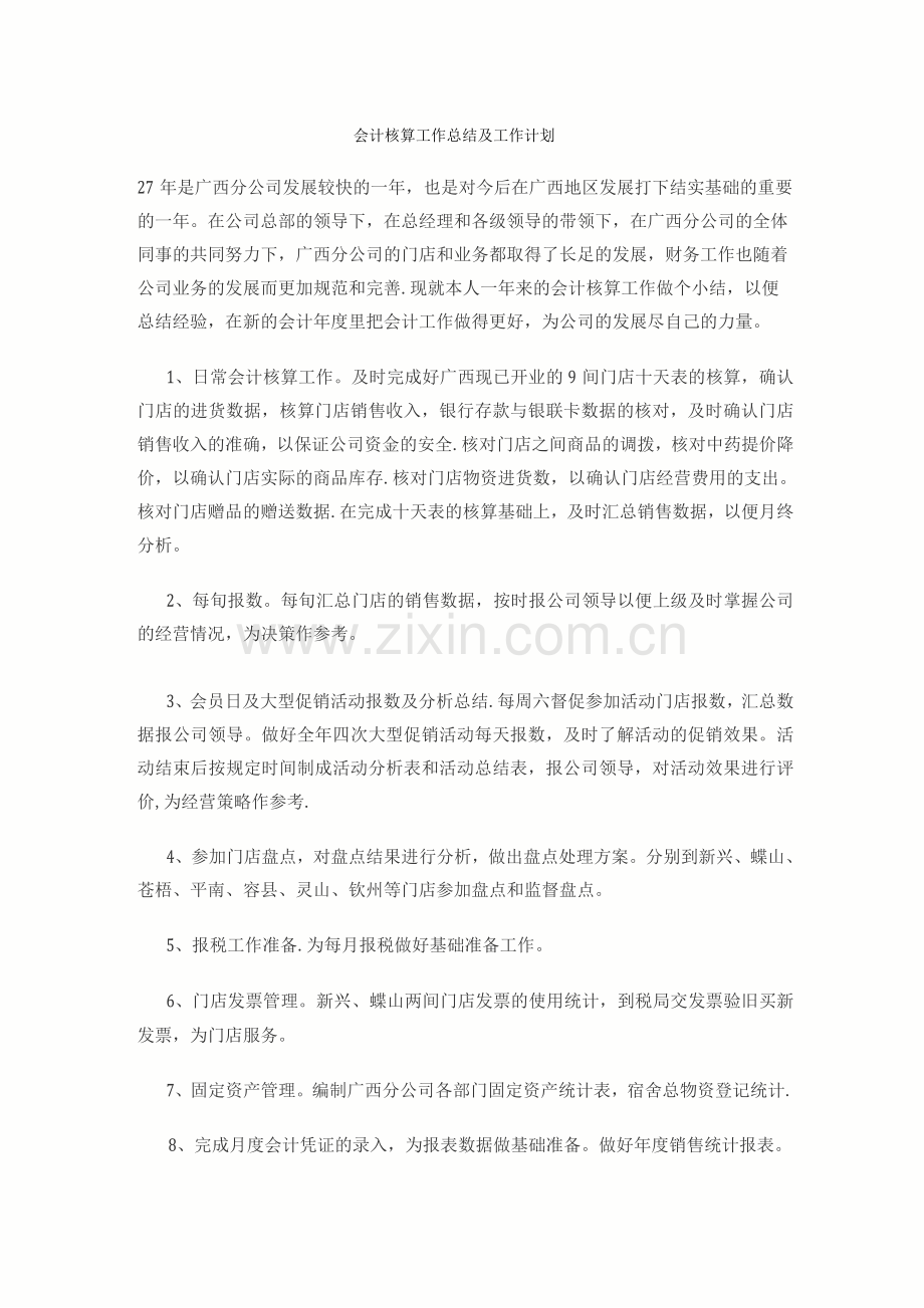 会计核算工作总结及工作计划.docx_第1页