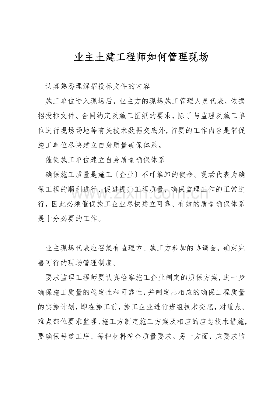 业主土建工程师如何管理现场.docx_第1页