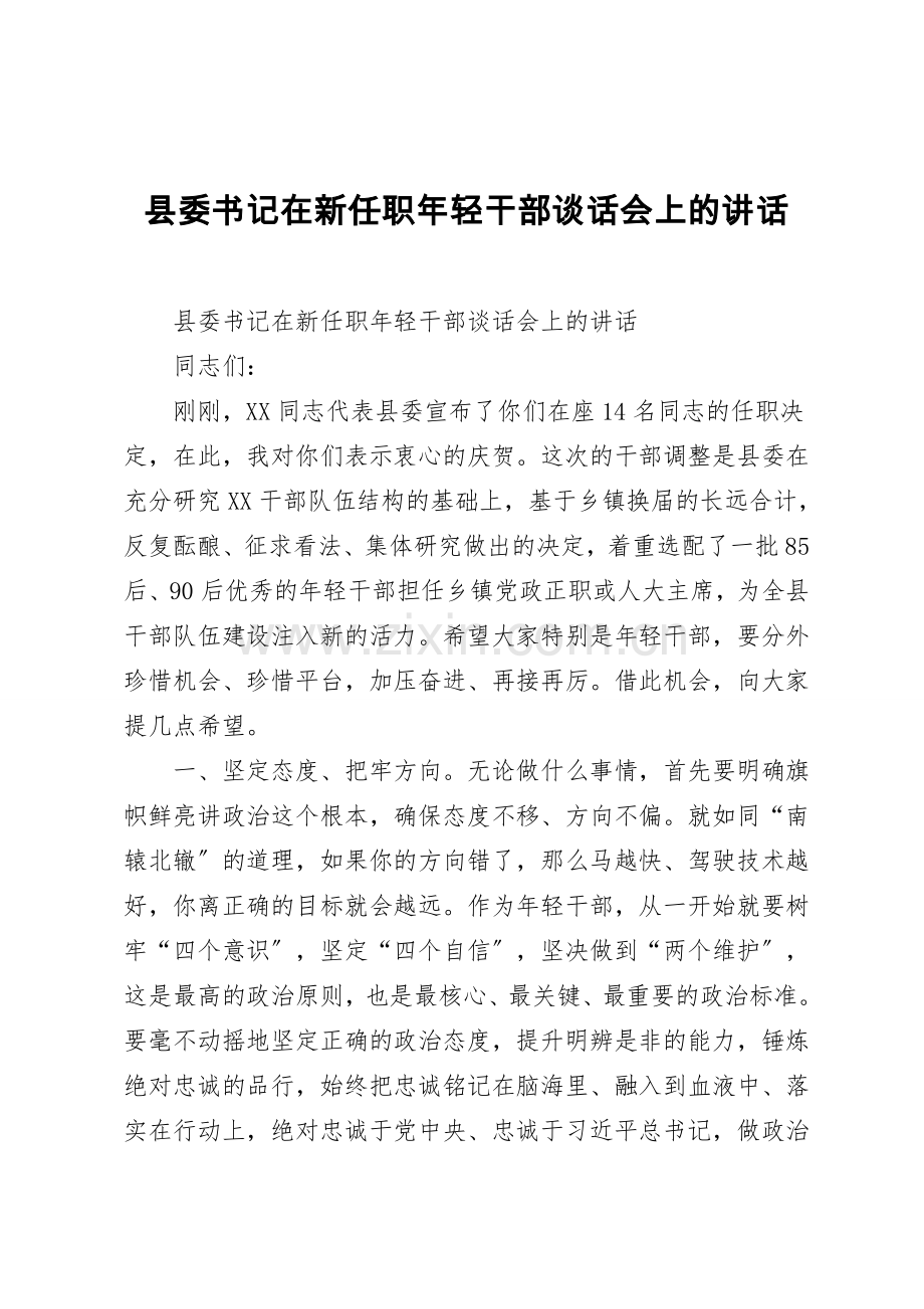 县委书记在新任职年轻干部谈话会上的讲话.doc_第1页