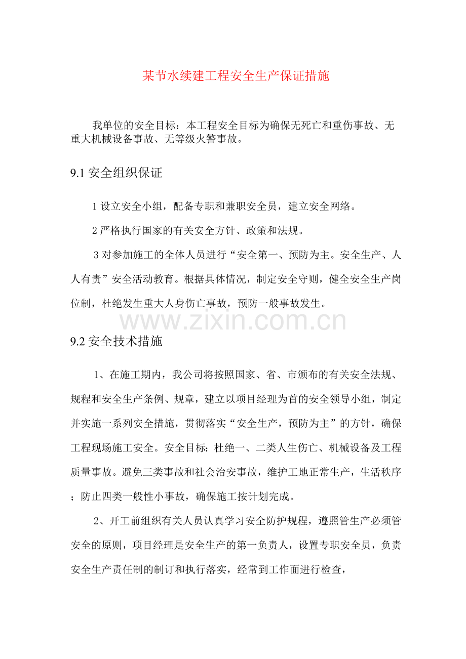 某节水续建工程安全生产保证措施.docx_第1页