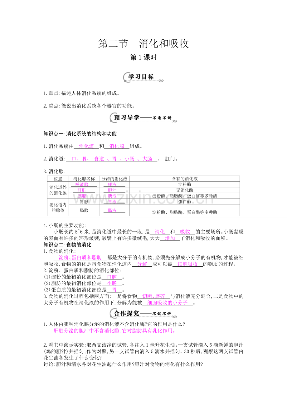 《消化与吸收第1课时》导学案.doc_第1页