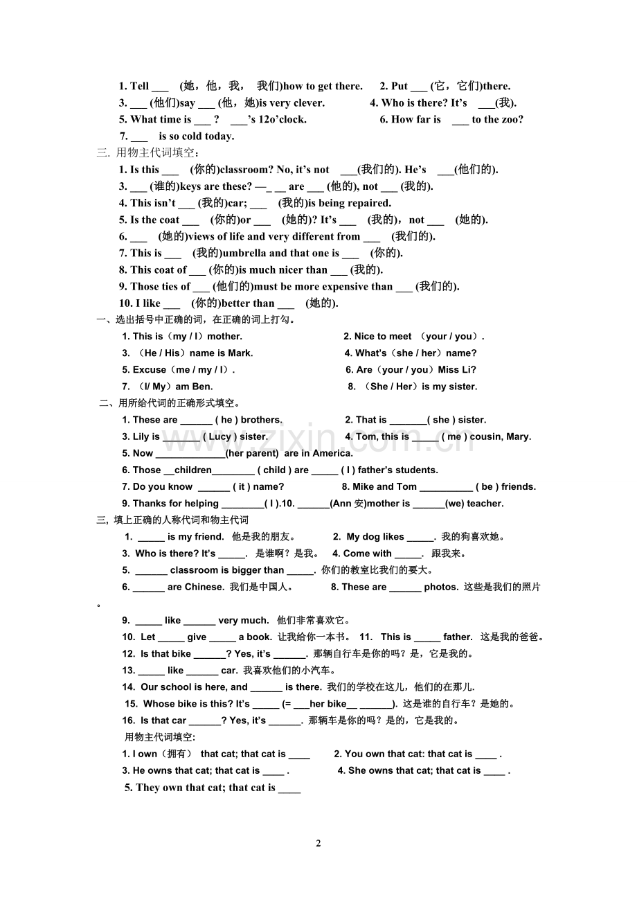主格宾格、物主代词讲解及练习总结.doc_第2页