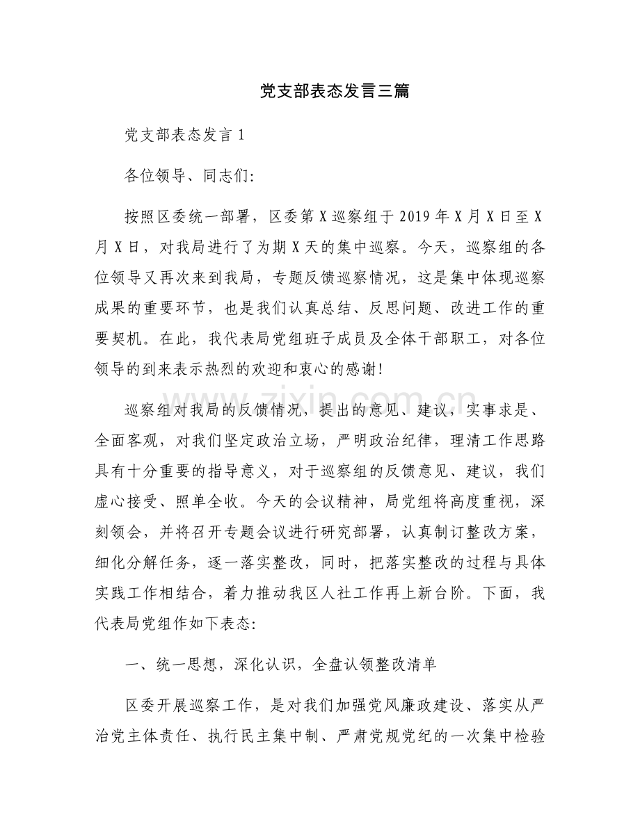 党支部表态发言三篇.docx_第1页