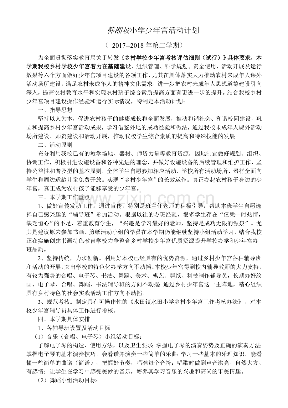 小学乡村学校少年宫活动计划及实施方案.doc_第1页