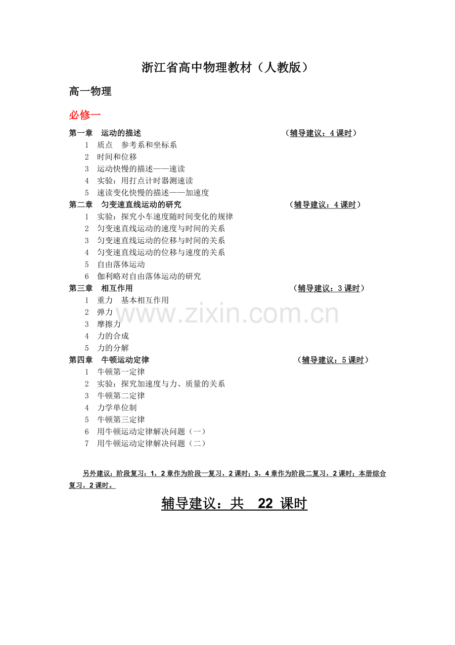 高中物理辅导课时安排.doc_第1页
