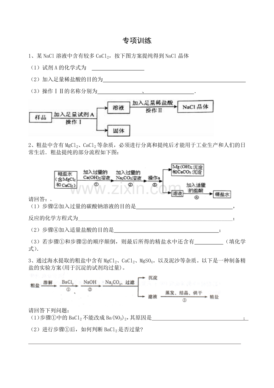 粗盐中可溶性杂质的去除方法专题训练(无答案).doc_第2页