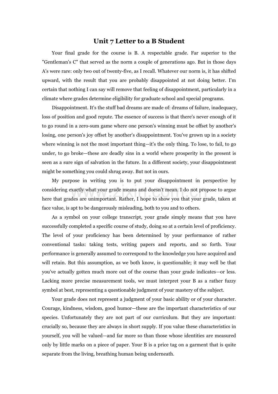 Unit7LettertoaBStudent课文翻译综合教程二.doc_第1页