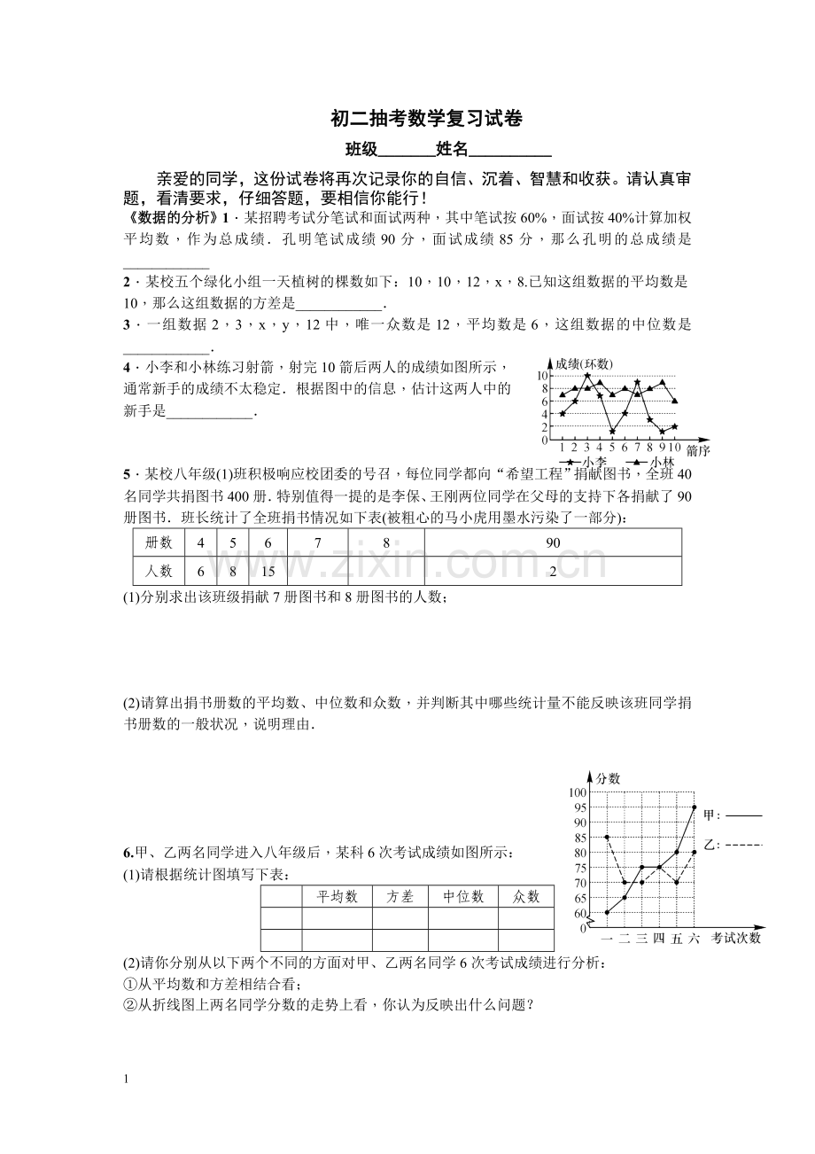 初二抽考数学复习试卷.doc_第1页