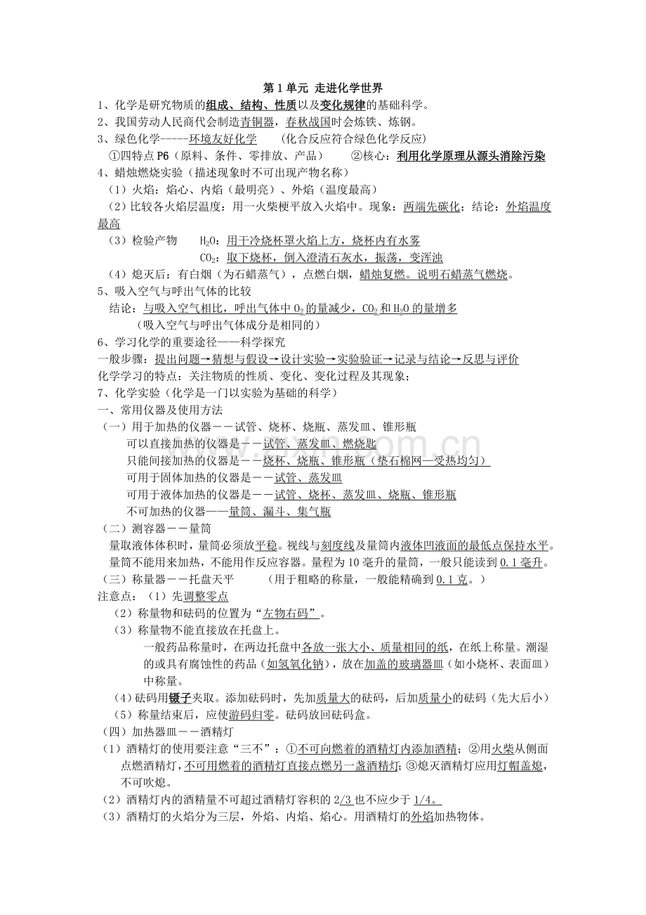 人教版初中化学知识点总结(绝对全中考必备).doc_第1页