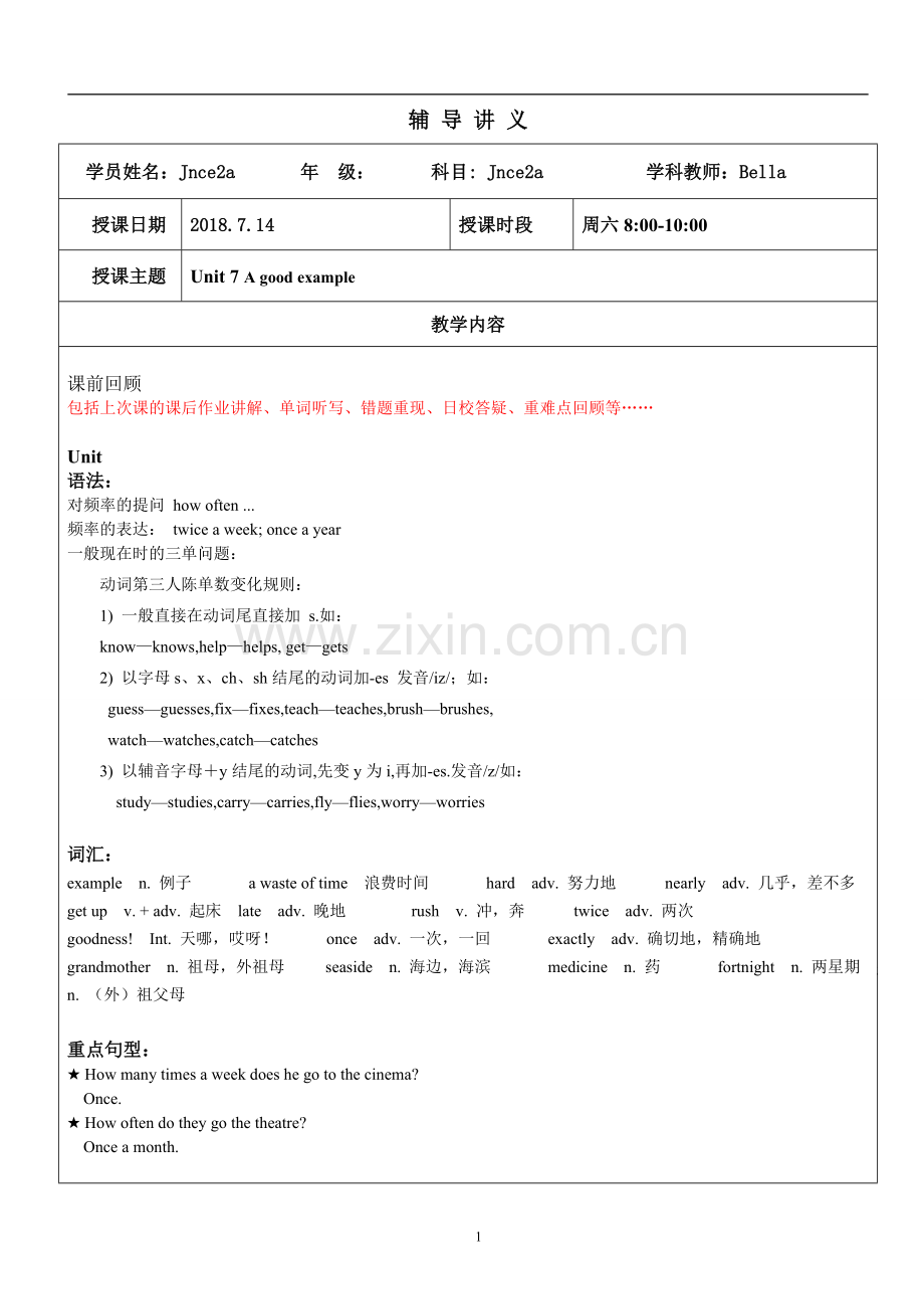 青少版新概念2Aunit7知识点总结.doc_第1页