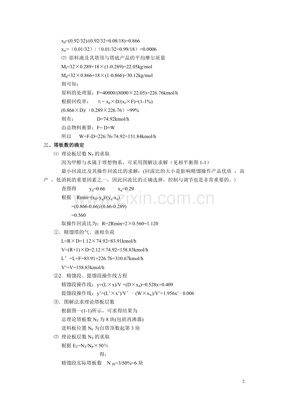 甲醇水溶液精馏塔工艺设计.doc_第2页