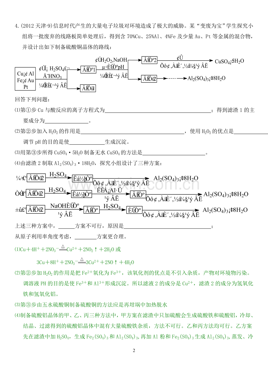 高三化学第一轮复习金属及其化合物和有机化学练习卷(含答案).doc_第2页