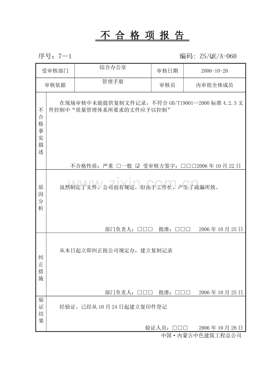内审不合格项报告.doc_第1页
