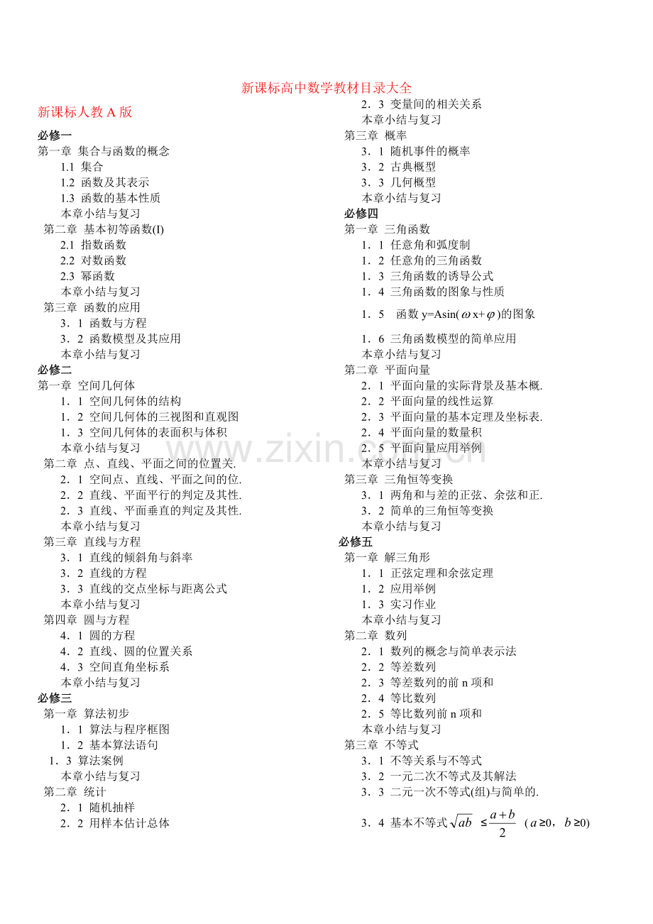 新课标高中数学教材目录大全.doc_第1页