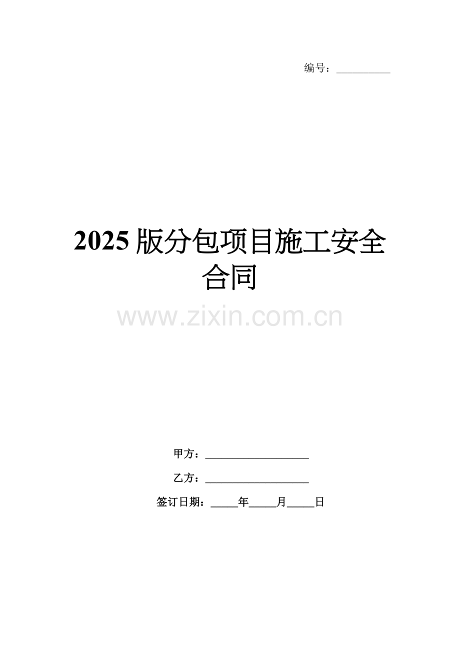 2025版分包项目施工安全合同.docx_第1页