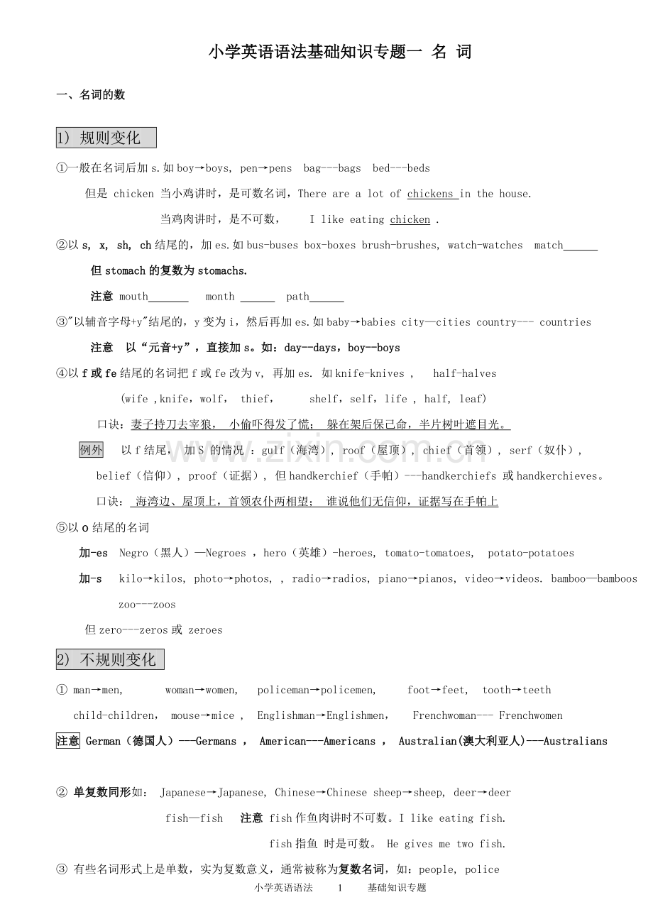 小学英语专题一名词.doc_第1页