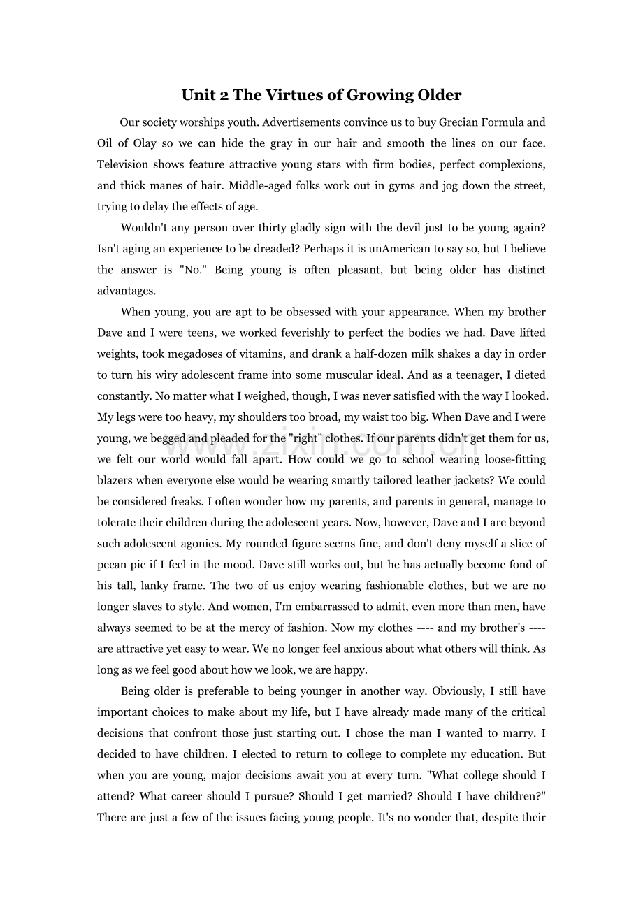 Unit2TheVirtuesofGrowingOlder课文翻译综合教程二.doc_第1页