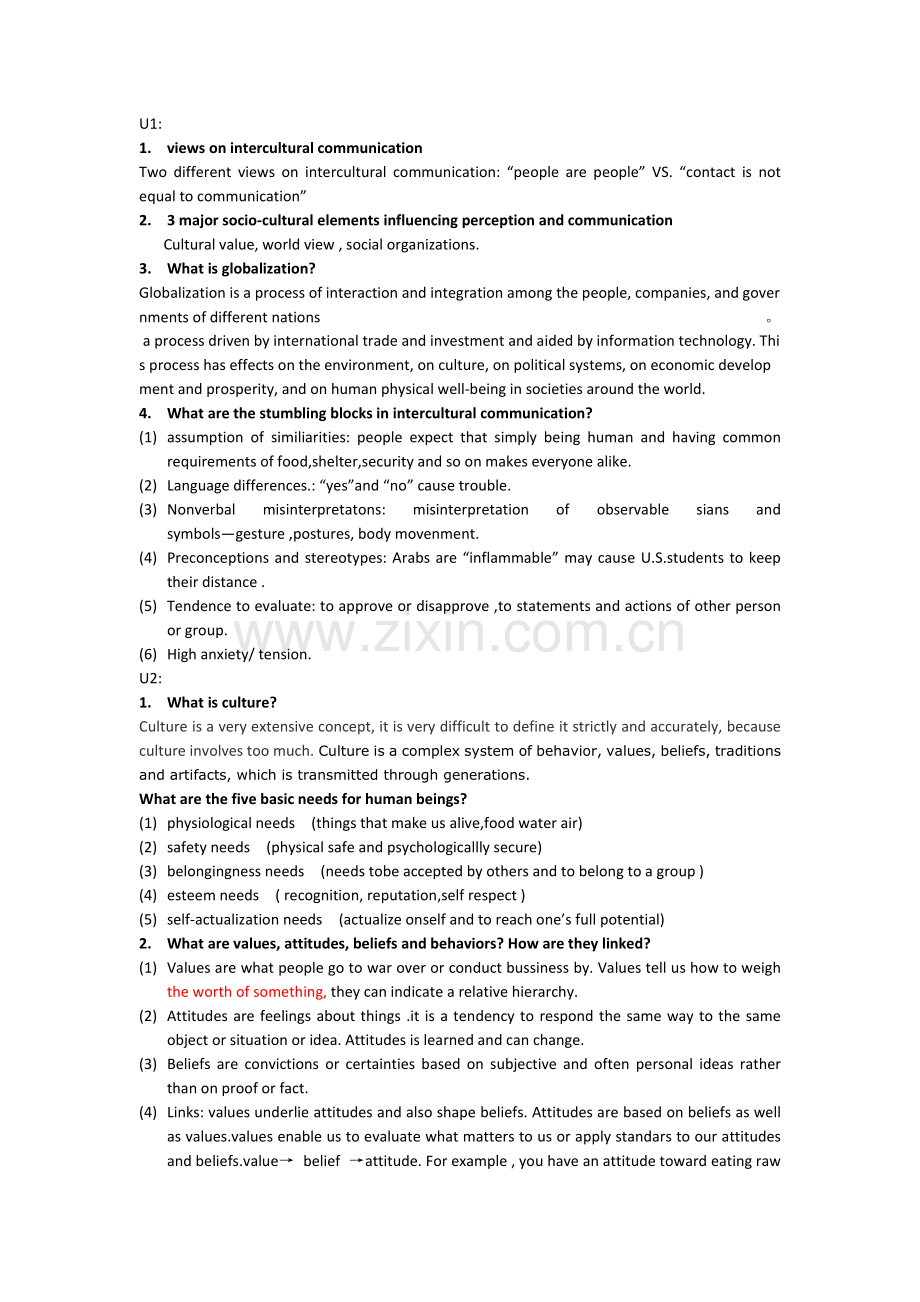 英语专业跨文化交际期末知识点整理summary.doc_第1页