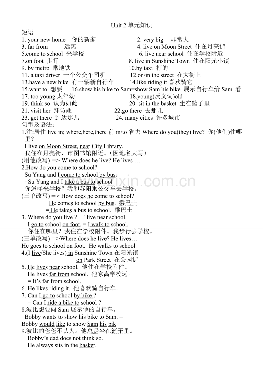 译林出版社五年级英语下册第二单元知识点.doc_第1页
