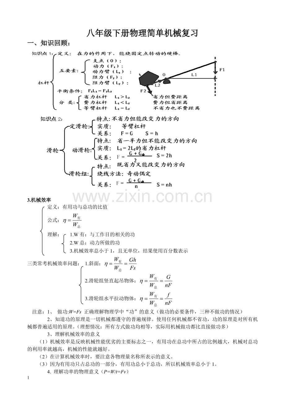 人教版八年级下册物理简单机械知识点提高练习复习精华篇.doc_第1页
