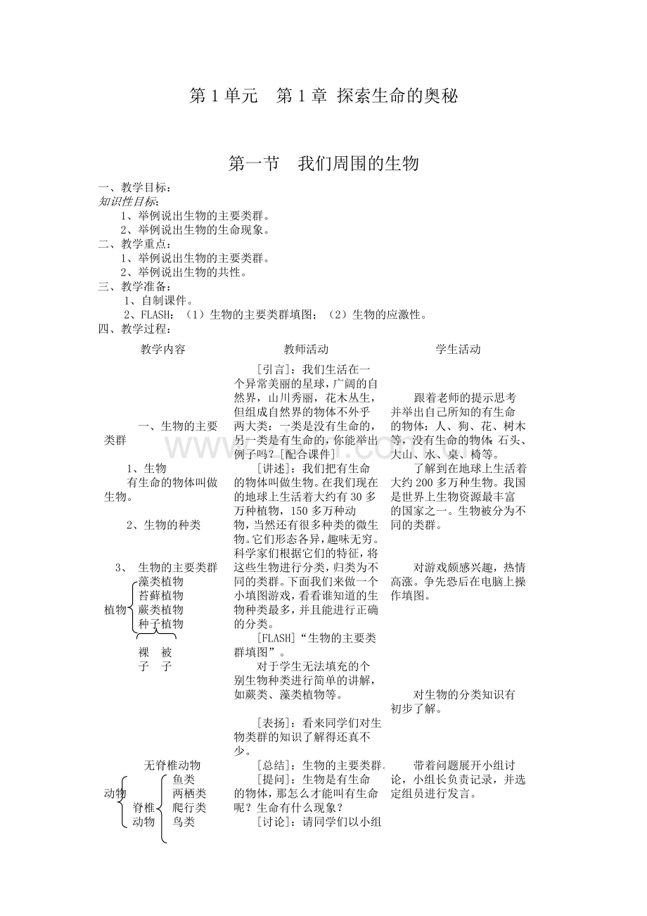 苏教版七年级生物上册全套教案.doc_第1页