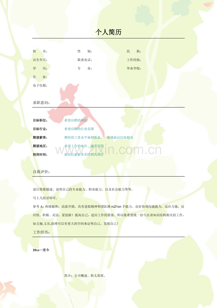 清雅叶子表格式适用于应届生2页式无内容无封面.doc_第1页