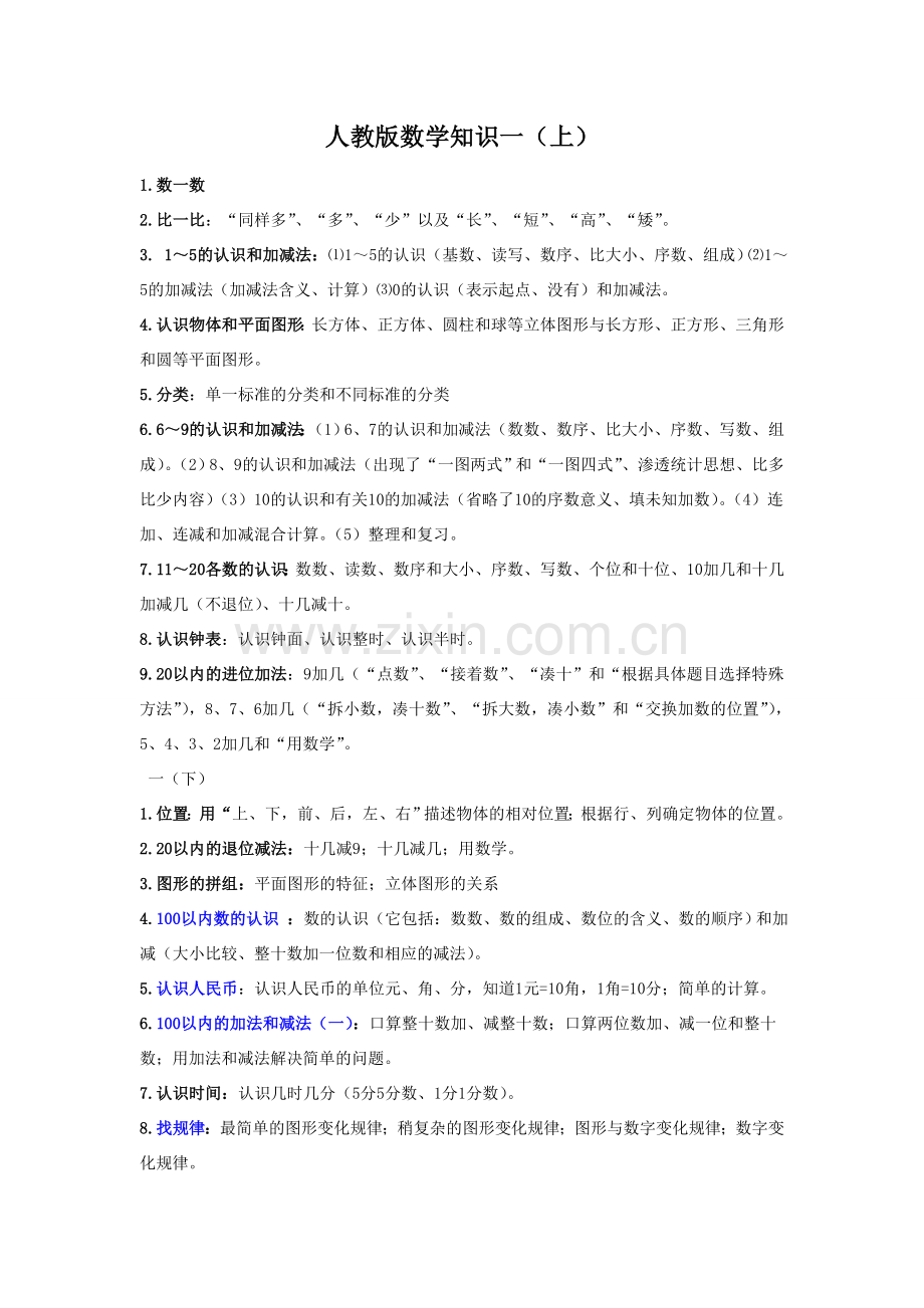 小学数学16年级各年级知识点.doc_第1页